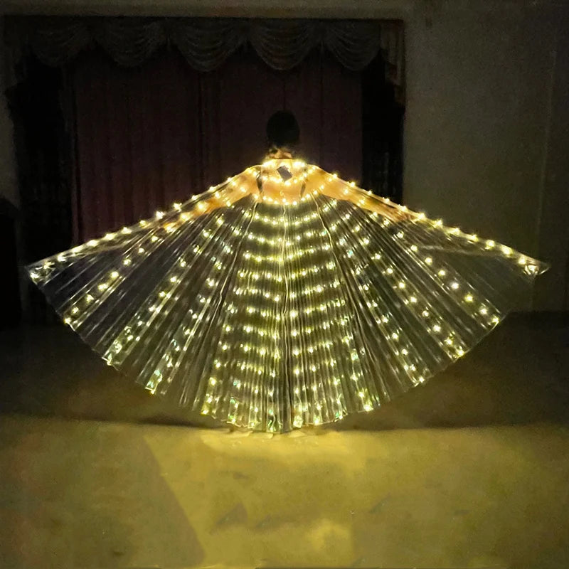 LED Belly Dance Wings for Women | USB Rechargeable Light-Up Costume Prop | Two Hand Sticks &amp; Fiberglass Ribs Included