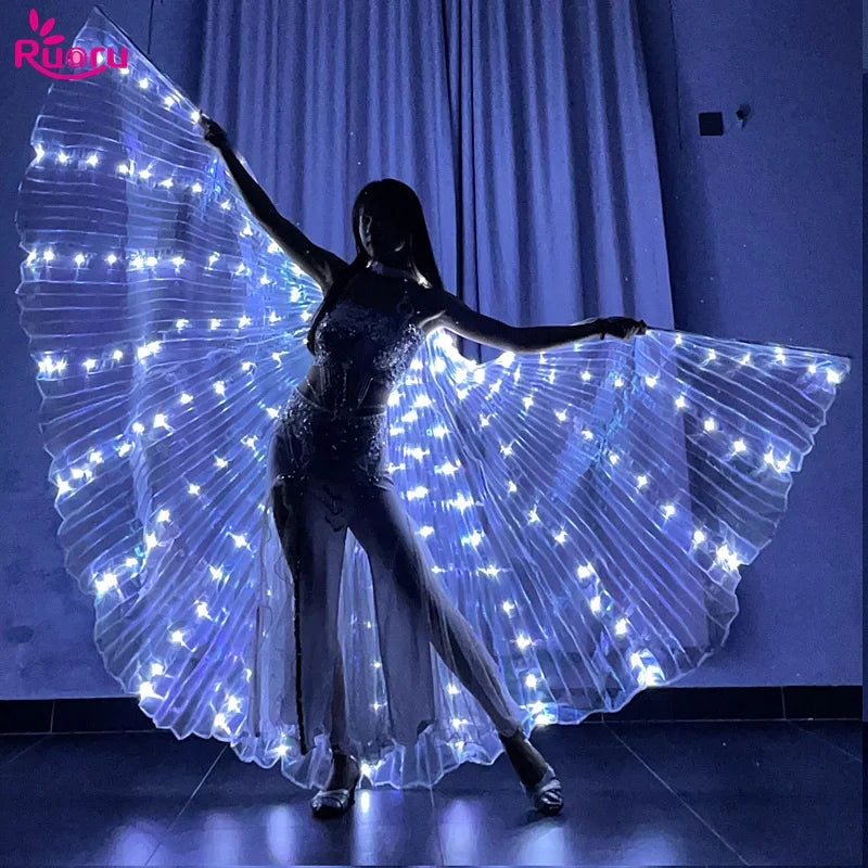 LED Belly Dance Wings for Women | USB Rechargeable Light-Up Costume Prop | Two Hand Sticks & Fiberglass Ribs Included