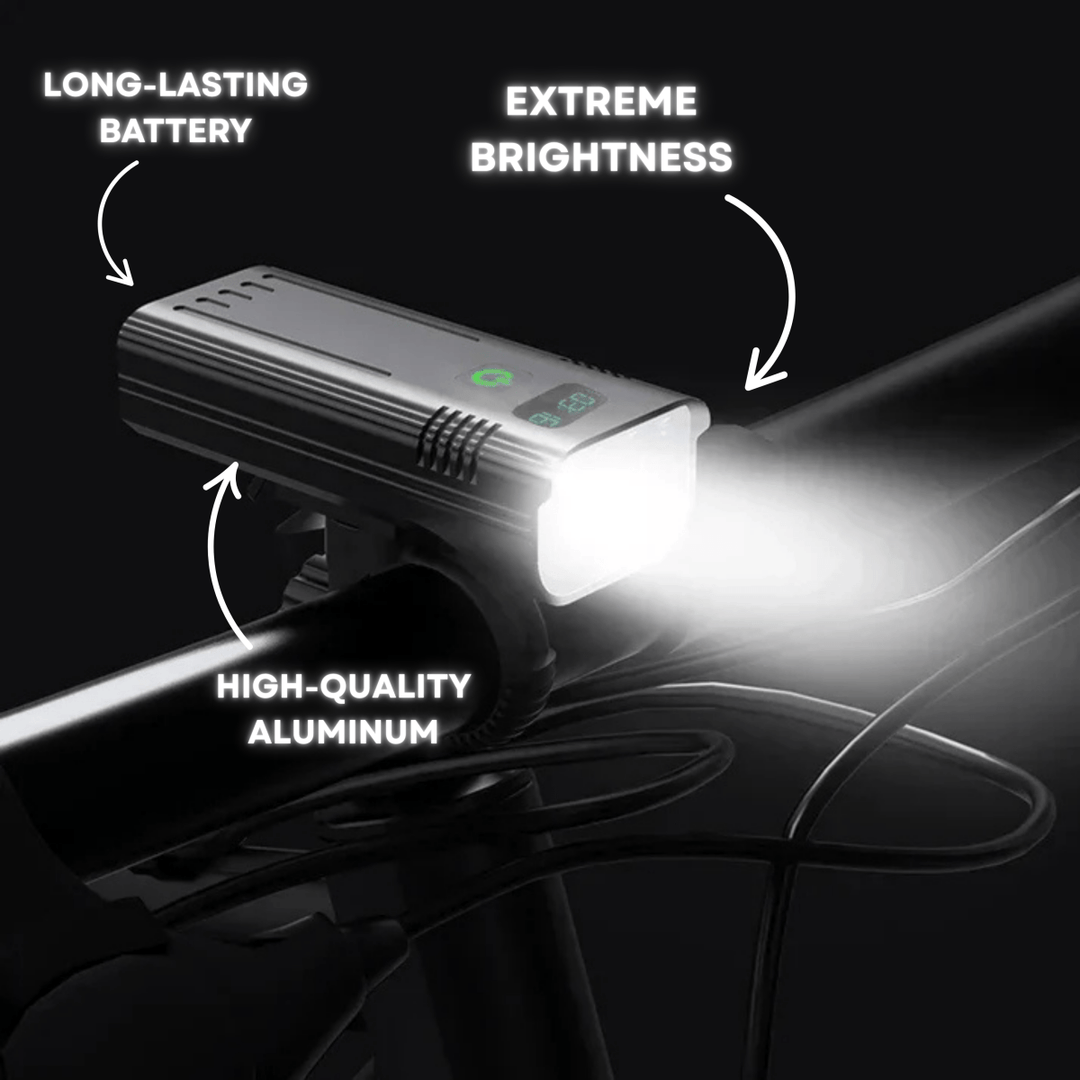 LED Bike Light 5000 Lumens | 12 LEDs USB-C Rechargeable Battery | 10,000mAh Capacity with Digital Display and Aluminium Housing