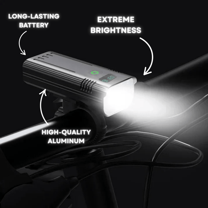 LED Bike Light 5000 Lumens | 12 LEDs USB-C Rechargeable Battery | 10,000mAh Capacity with Digital Display and Aluminium Housing