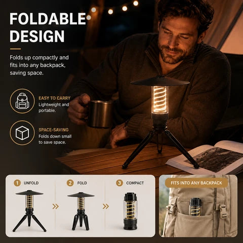 LED Camping Lantern | Folding Tripod Legs, Wide Shade