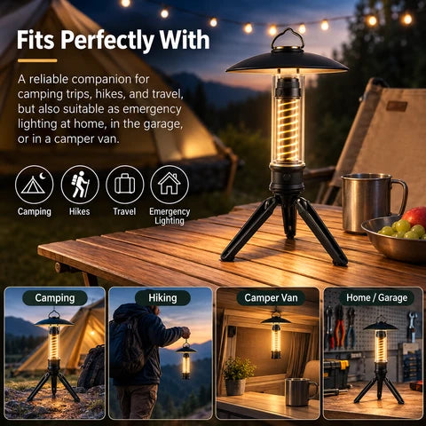 LED Camping Lantern | Folding Tripod Legs, Wide Shade