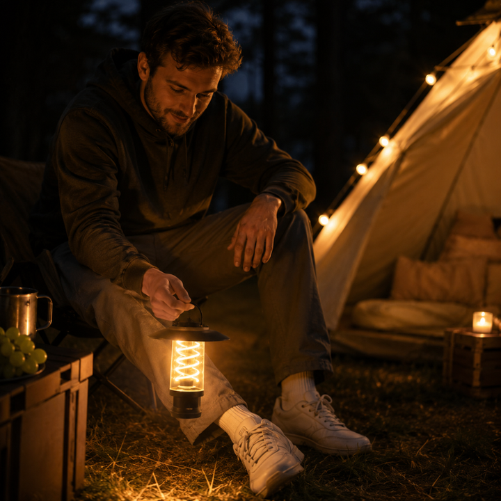 LED Camping Lantern | Folding Tripod Legs, Wide Shade