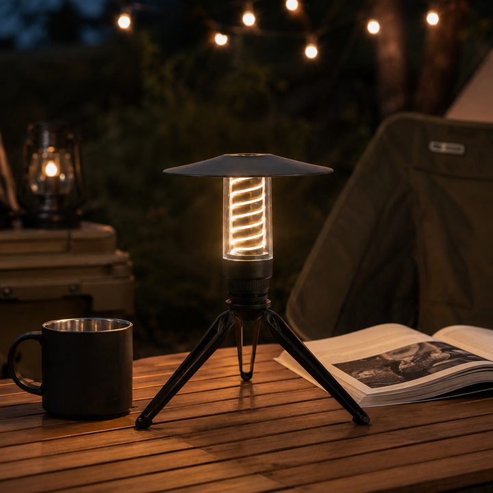 LED Camping Lantern | Folding Tripod Legs, Wide Shade