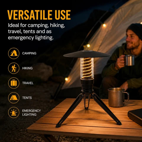 LED Camping Lantern | Folding Tripod Legs, Wide Shade