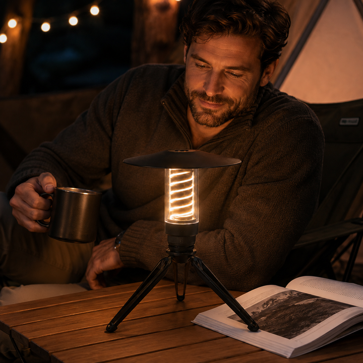LED Camping Lantern | Folding Tripod Legs, Wide Shade