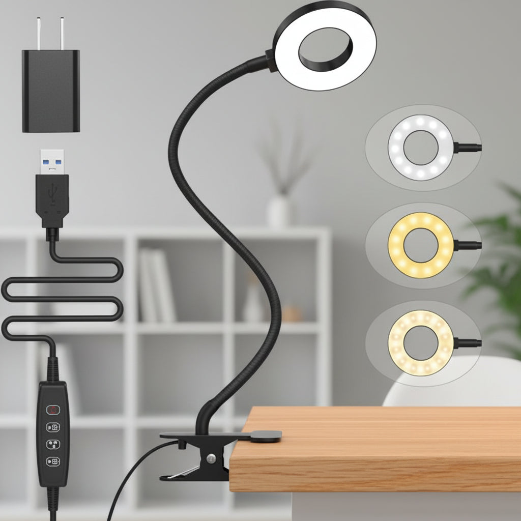 LED Clip Desk Lamp Gooseneck Dimmable USB Reading Light