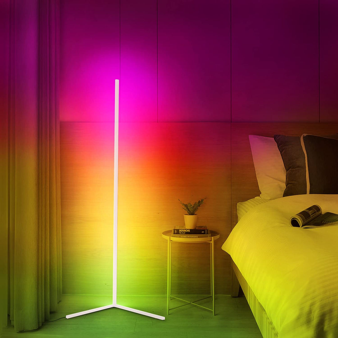 LED Corner Floor Lamp | Colour Changeable | App &amp; Remote Control | 145cm | Black &amp; White