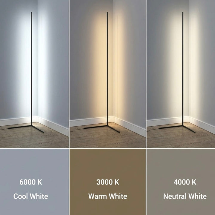 LED Corner Floor Lamp | Colour Changeable | App &amp; Remote Control | 145cm | Black &amp; White