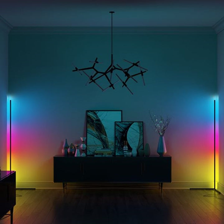LED Corner Floor Lamp | Colour Changeable | App &amp; Remote Control | 145cm | Black &amp; White