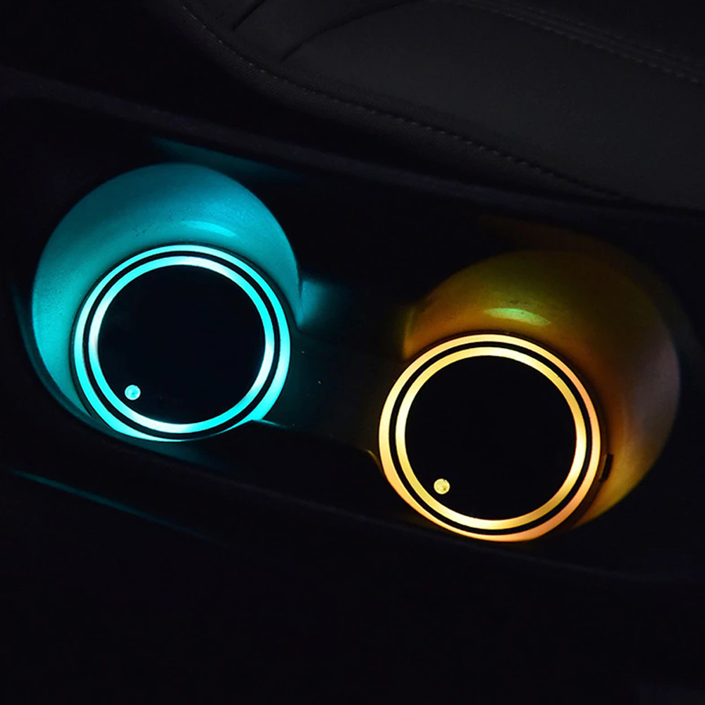 LED Cup Holder Lights | 7-Colour Changing Suction Mount Discs | Waterproof Glow for Cars, Desks &amp; Party Tables