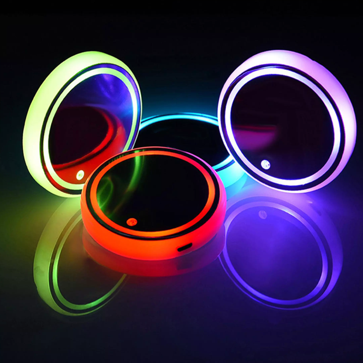 LED Cup Holder Lights | 7-Colour Changing Suction Mount Discs | Waterproof Glow for Cars, Desks &amp; Party Tables