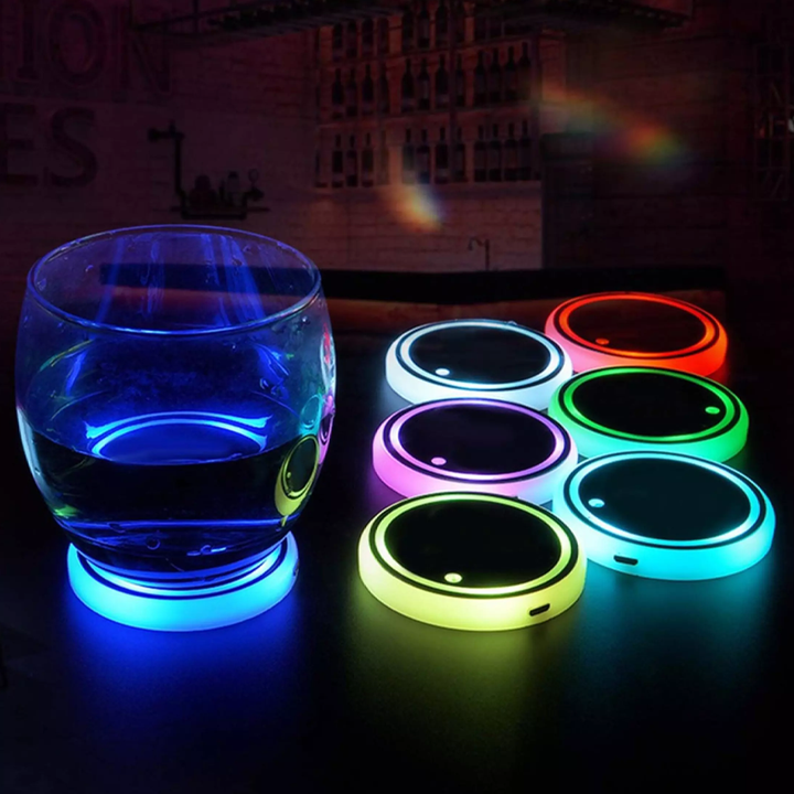 LED Cup Holder Lights | 7-Colour Changing Suction Mount Discs | Waterproof Glow for Cars, Desks &amp; Party Tables