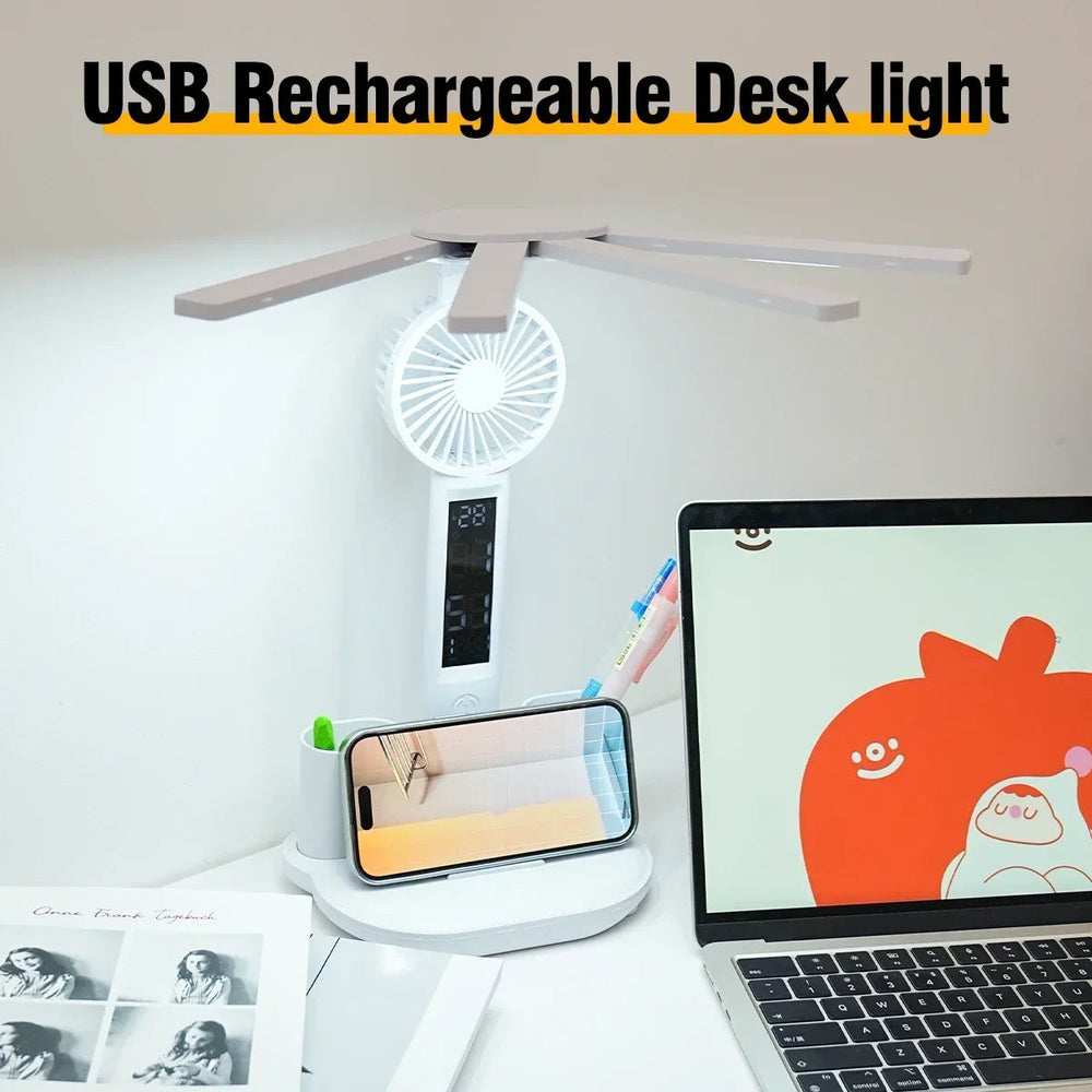 LED Desk Lamp with Digital Display | Touch Control, 3 Colour Temperatures, Stepless Dimming | Foldable with Phone Holder