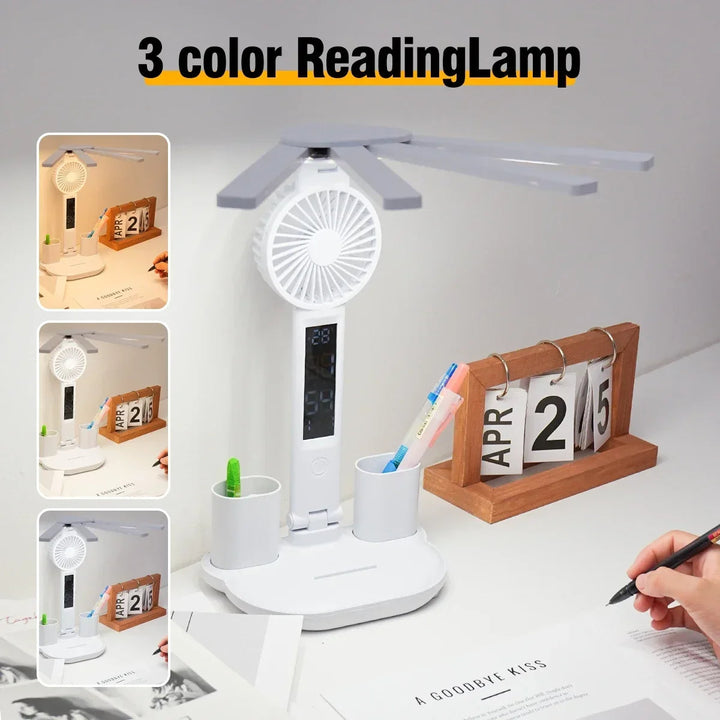 LED Desk Lamp with Digital Display | Touch Control, 3 Colour Temperatures, Stepless Dimming | Foldable with Phone Holder