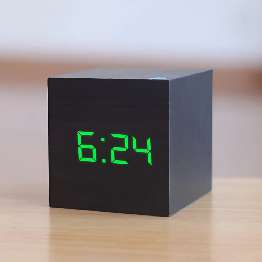 LED Digital Alarm Clock Cube Temperature Display Night Mode