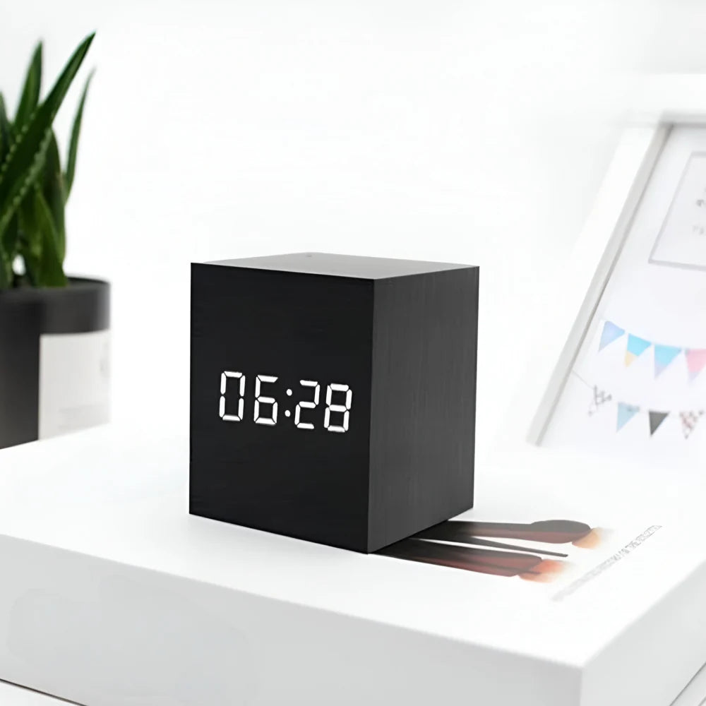 LED Digital Alarm Clock Cube Temperature Display Night Mode