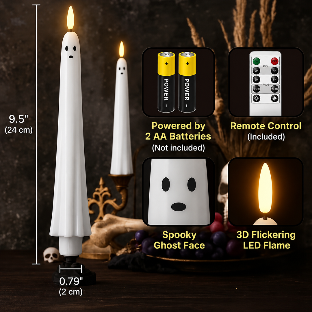 LED Ghost Candles Halloween Decor | Remote Control &amp; Timer Function | Flameless Flicker, Safe for Women&