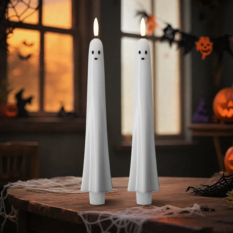 LED Ghost Candles Halloween Decor | Remote Control & Timer Function | Flameless Flicker, Safe for Women's Homes