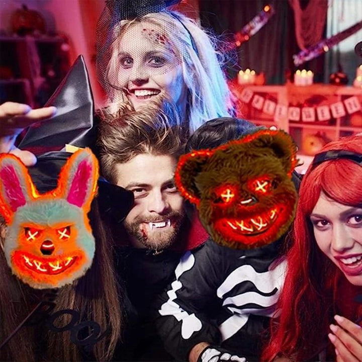 LED Glow Horror Mask Halloween Cosplay | Bloody Rabbit or Bear Style Options | Battery Powered Light Up Design
