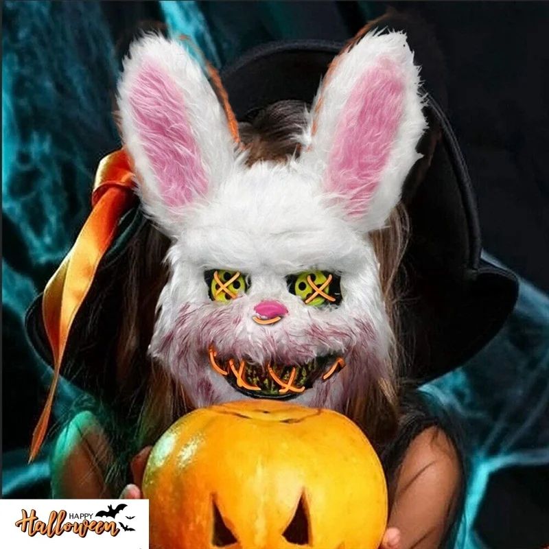 LED Glow Horror Mask Halloween Cosplay | Bloody Rabbit or Bear Style Options | Battery Powered Light Up Design