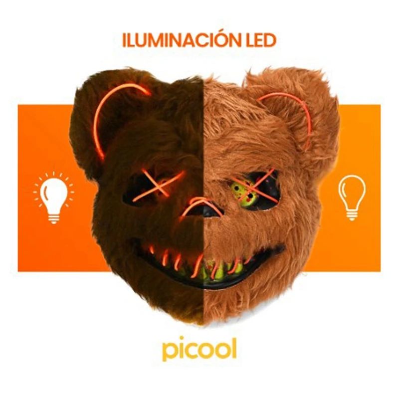 LED Glow Horror Mask Halloween Cosplay | Bloody Rabbit or Bear Style Options | Battery Powered Light Up Design