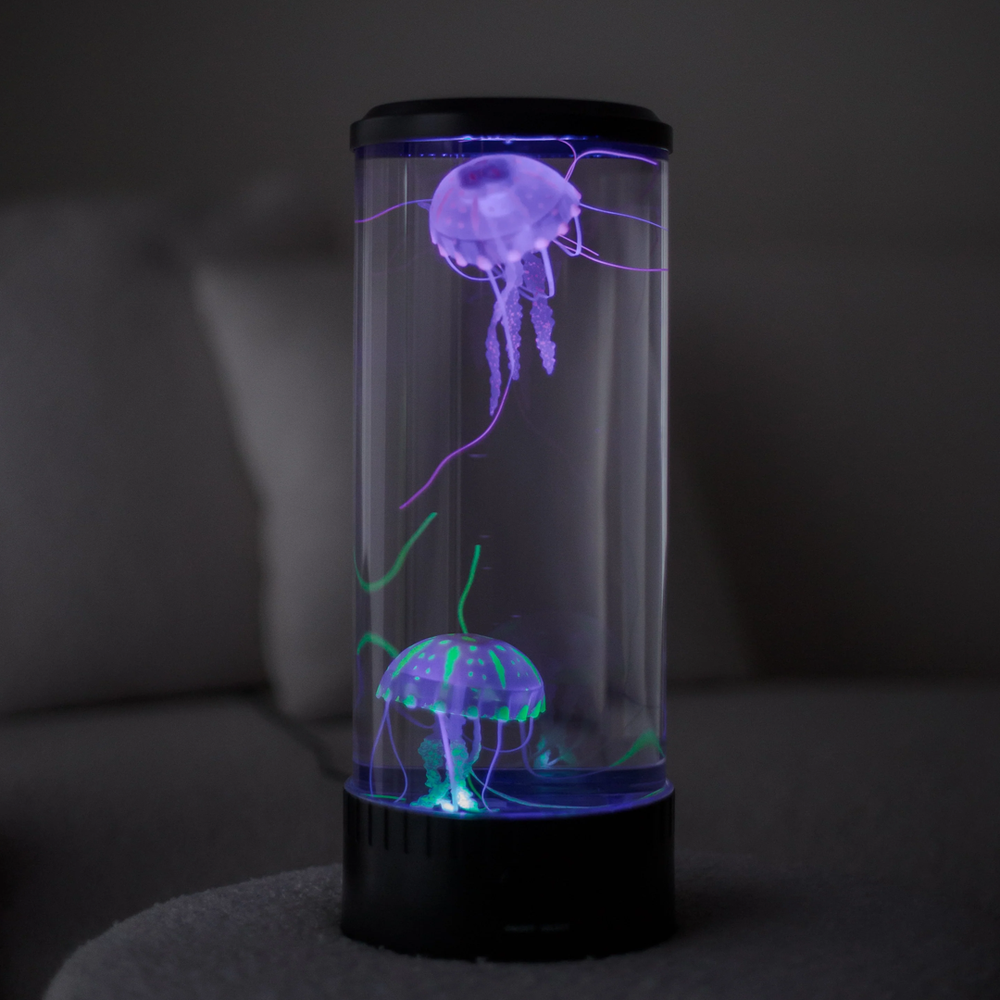 LED Jellyfish Lava Lamp | Colour-Changing Lights with Two Floating Jellyfish | Calming Night Light for Home or Office