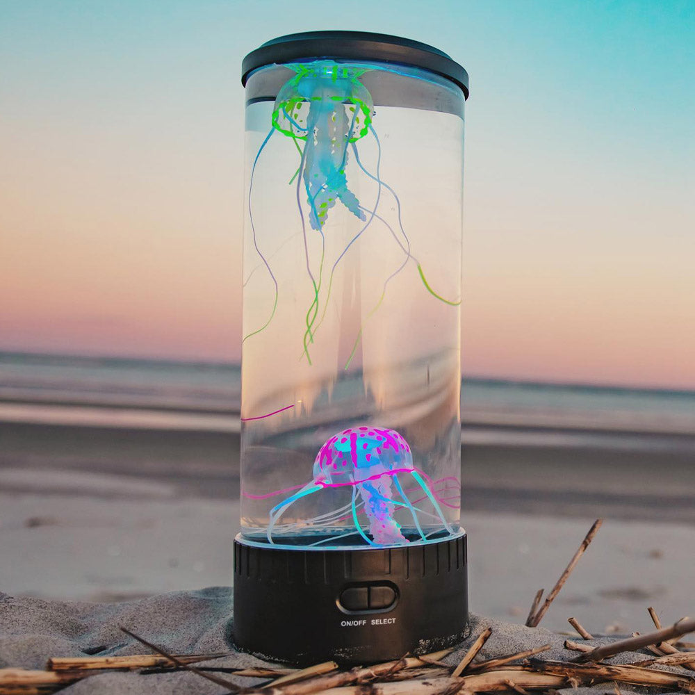 LED Jellyfish Lava Lamp | Colour-Changing Lights with Two Floating Jellyfish | Calming Night Light for Home or Office