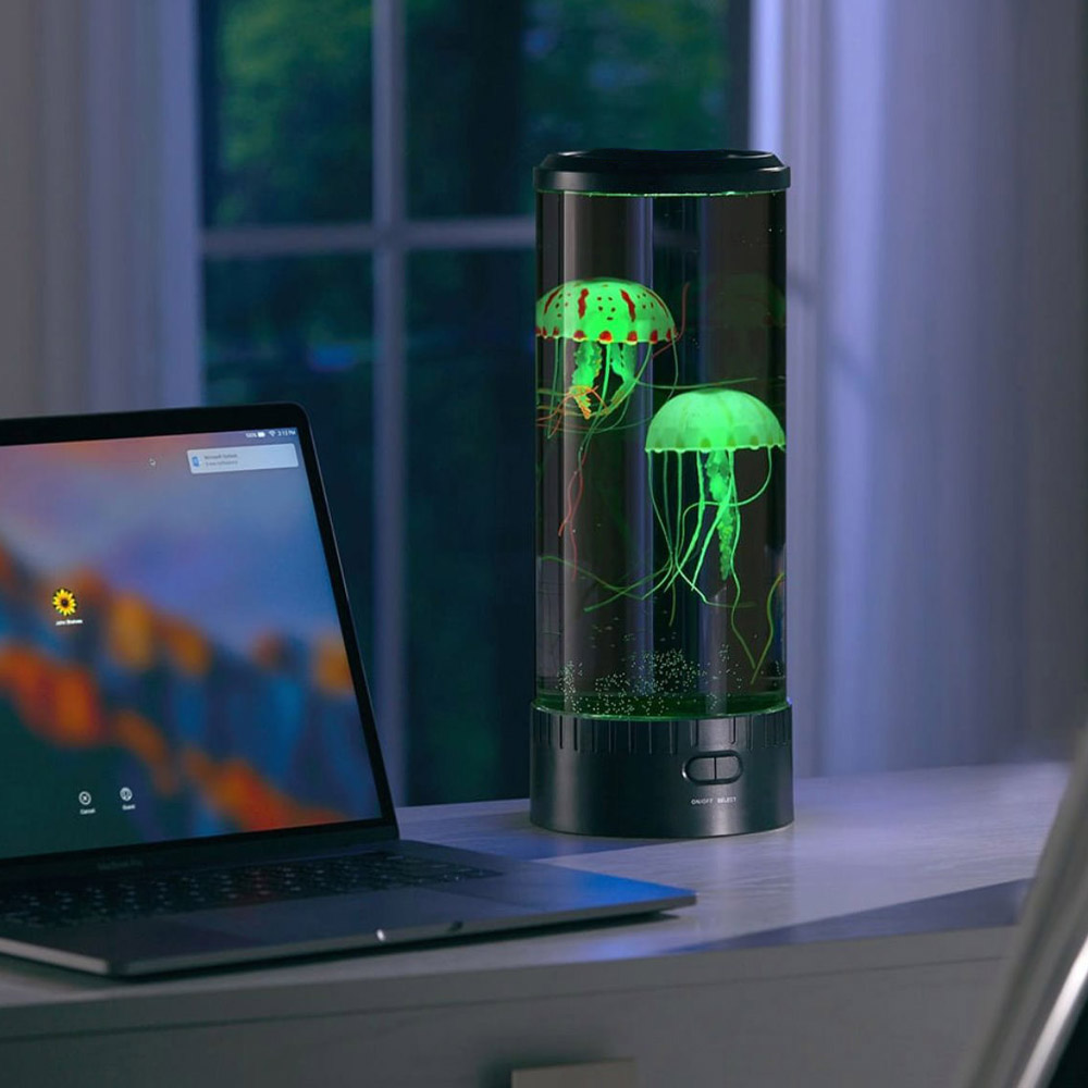 LED Jellyfish Lava Lamp | Colour-Changing Lights with Two Floating Jellyfish | Calming Night Light for Home or Office