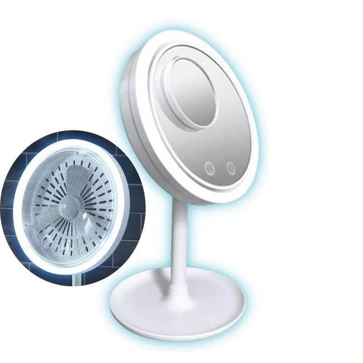 LED Light Makeup Mirror with Cooling Fan | 5X Magnifying Detachable Mirror, USB-Powered | Adjustable Tilt &amp; Suction Cup Base