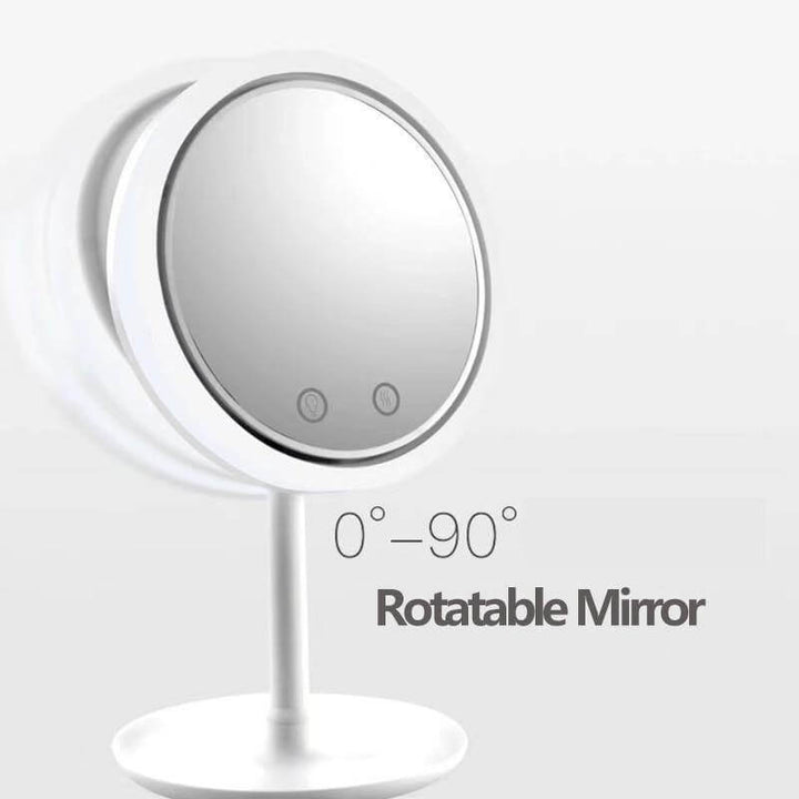 LED Light Makeup Mirror with Cooling Fan | 5X Magnifying Detachable Mirror, USB-Powered | Adjustable Tilt &amp; Suction Cup Base