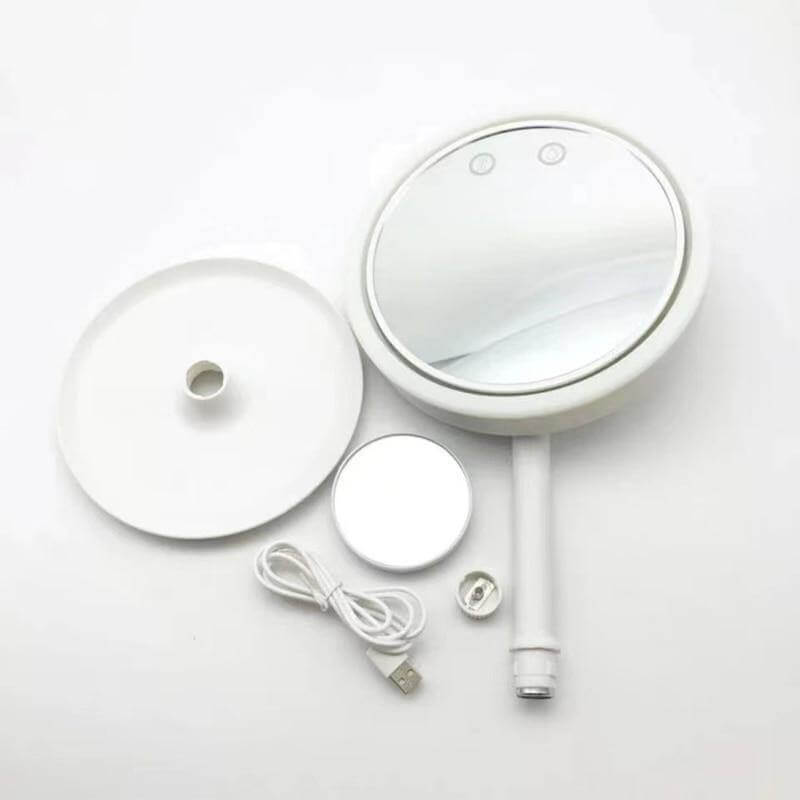 LED Light Makeup Mirror with Cooling Fan | 5X Magnifying Detachable Mirror, USB-Powered | Adjustable Tilt &amp; Suction Cup Base