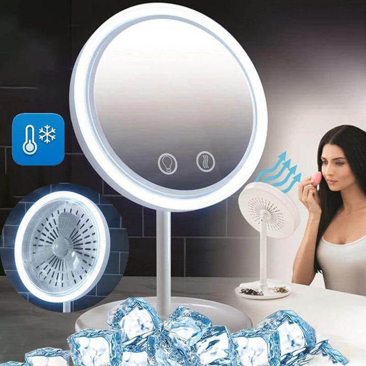 LED Light Makeup Mirror with Cooling Fan | 5X Magnifying Detachable Mirror, USB-Powered | Adjustable Tilt &amp; Suction Cup Base