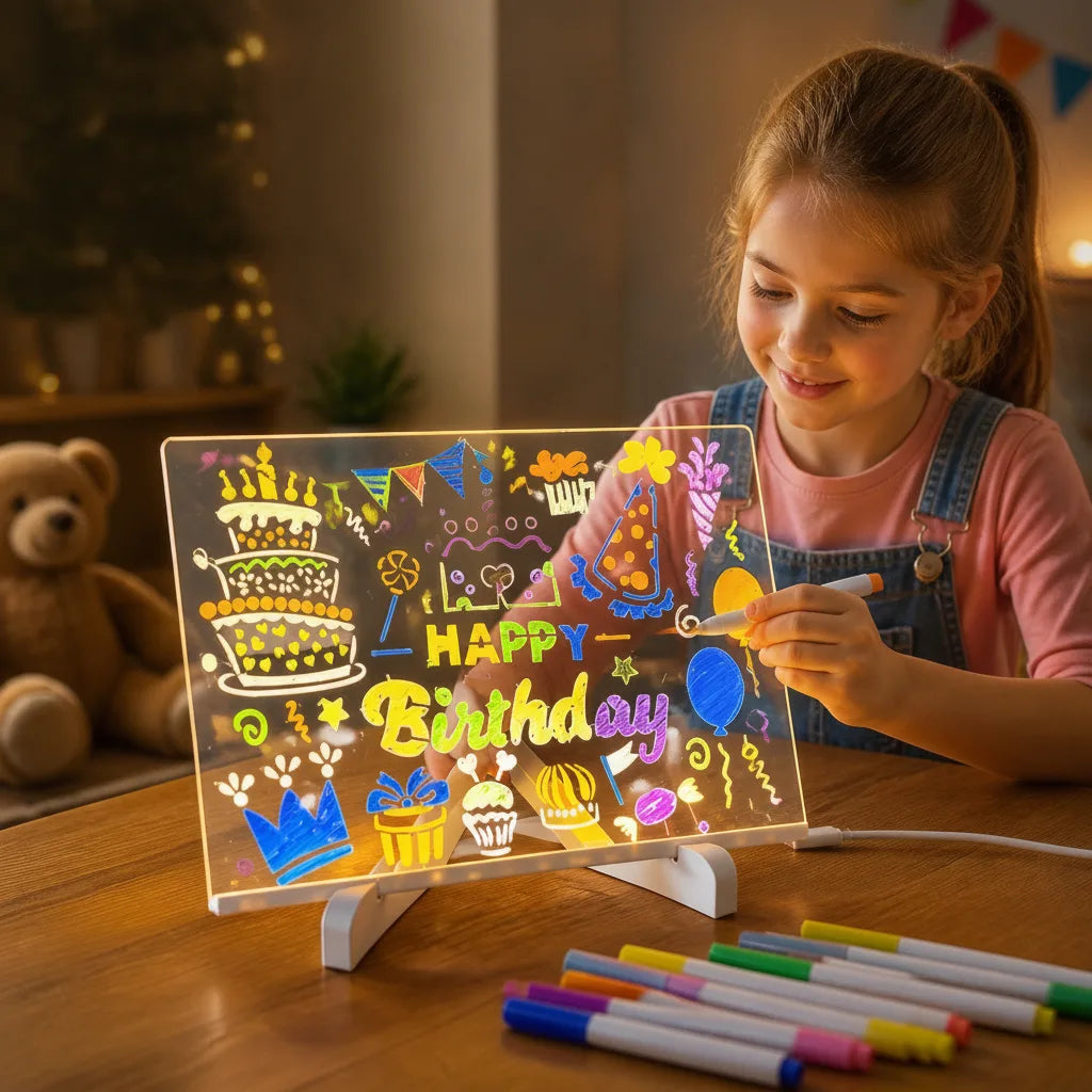 LED Light Sign Board | Acrylic Drawing Board with 7 Neon Pens &amp; USB