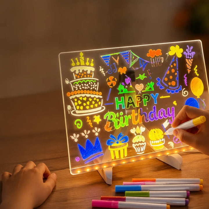 LED Light Sign Board | Acrylic Drawing Board with 7 Neon Pens &amp; USB