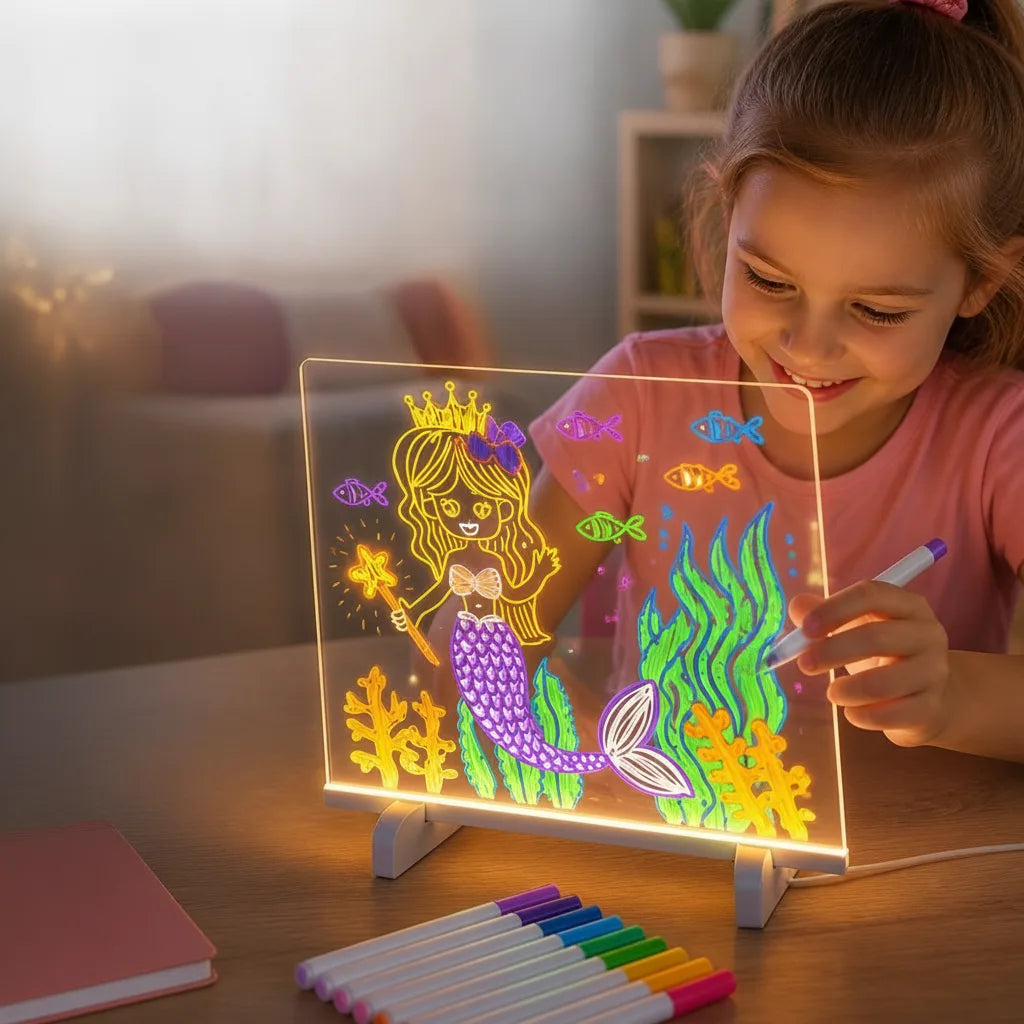 LED Light Sign Board | Acrylic Drawing Board with 7 Neon Pens &amp; USB