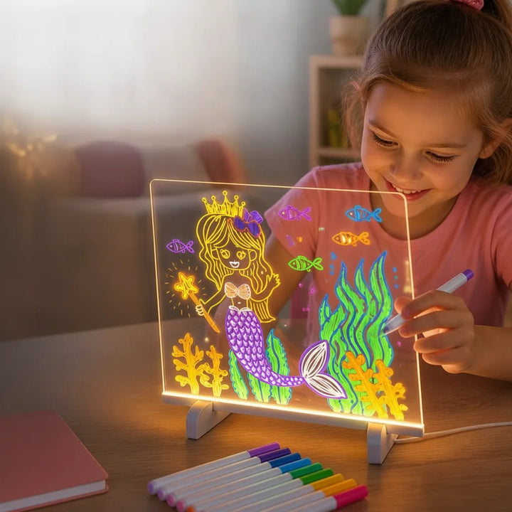 LED Light Sign Board | Acrylic Drawing Board with 7 Neon Pens &amp; USB