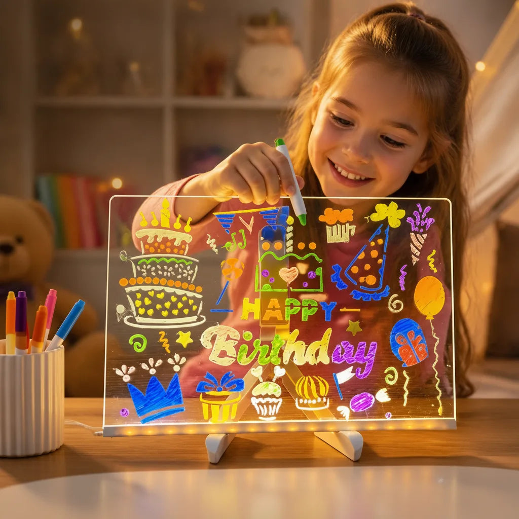 LED Light Sign Board | Acrylic Drawing Board with 7 Neon Pens &amp; USB