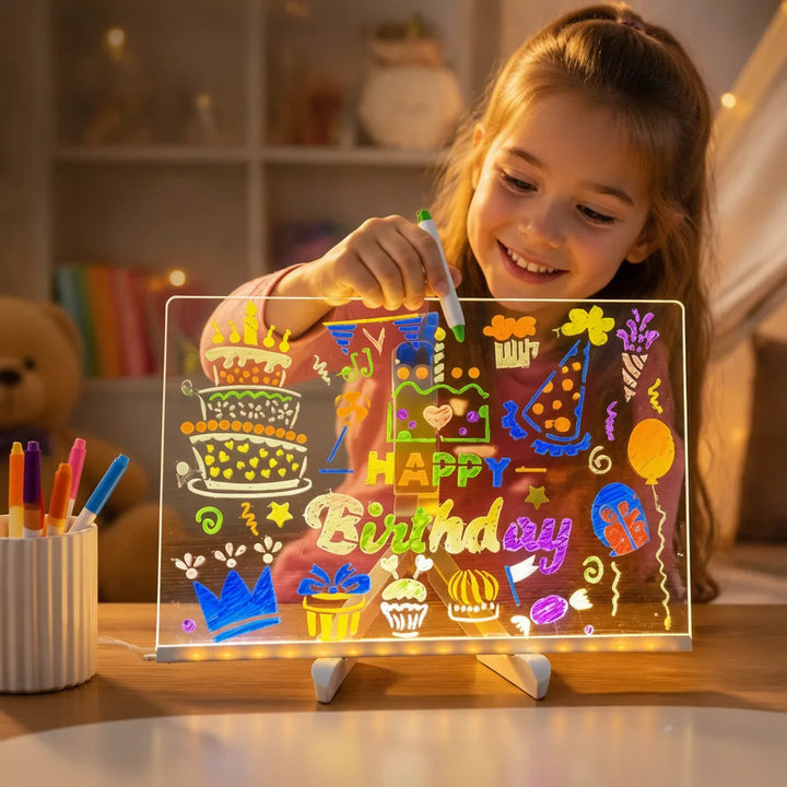 LED Light Sign Board | Acrylic Drawing Board with 7 Neon Pens &amp; USB