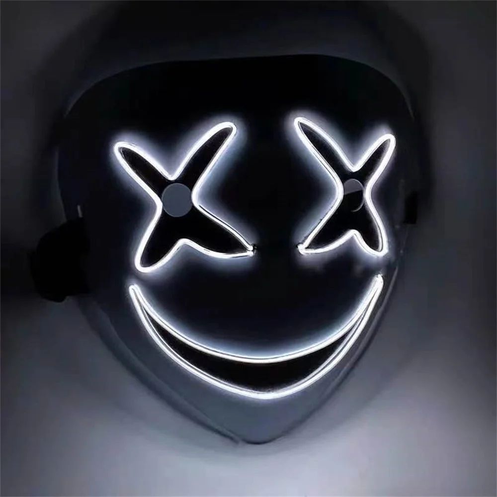 LED Light Up Clown Mask for Halloween Costumes | Glowing Grin Wire Design | ABS Shell, LED Glow, 2 AA Battery Powered