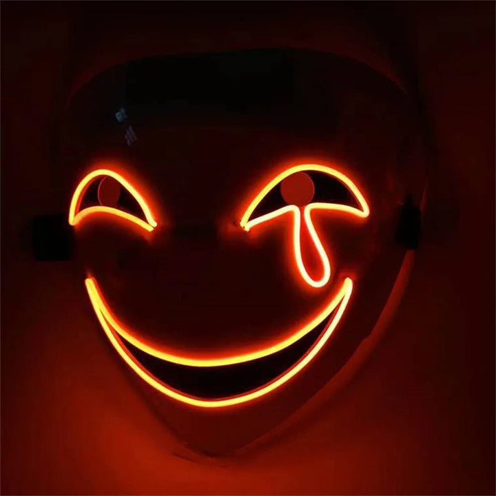 LED Light Up Clown Mask for Halloween Costumes | Glowing Grin Wire Design | ABS Shell, LED Glow, 2 AA Battery Powered