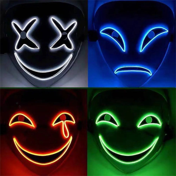 LED Light Up Clown Mask for Halloween Costumes | Glowing Grin Wire Design | ABS Shell, LED Glow, 2 AA Battery Powered