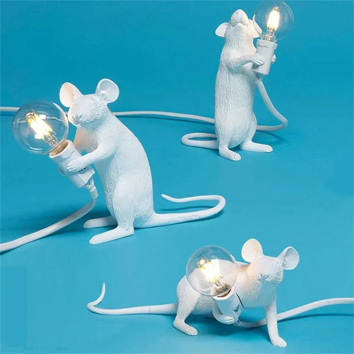 LED Mouse Figurine Table Lamp, 14.5 x 13.3 x 6 cm | Gold, White or Black, Standing, Sitting or Lying | Push-Button Ambient Glow