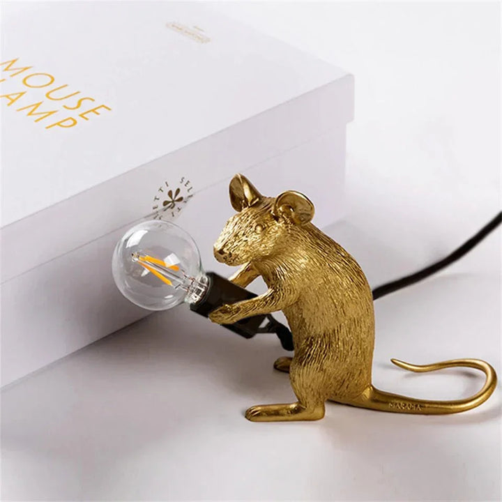 LED Mouse Figurine Table Lamp, 14.5 x 13.3 x 6 cm | Gold, White or Black, Standing, Sitting or Lying | Push-Button Ambient Glow
