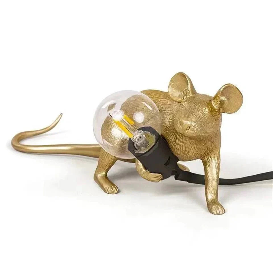 LED Mouse Figurine Table Lamp, 14.5 x 13.3 x 6 cm | Gold, White or Black, Standing, Sitting or Lying | Push-Button Ambient Glow