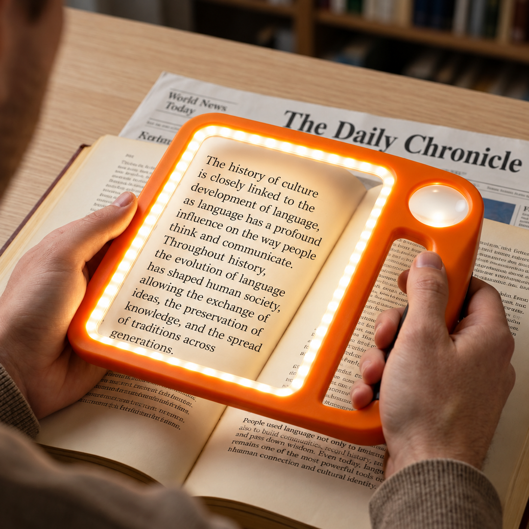 LED Reading Magnifier with 48 LEDs | 5x & 10x Magnification, Large Acrylic Lens | USB Rechargeable or Battery Powered