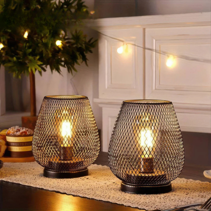 LED Table Lamp Lantern | Wireless Mesh Cage With A Warm Glow