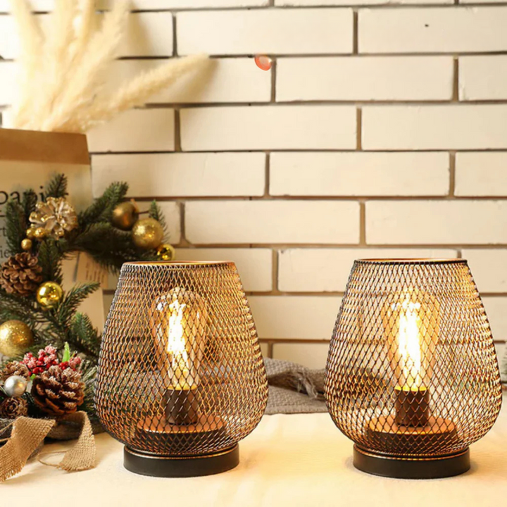 LED Table Lamp Lantern | Wireless Mesh Cage With A Warm Glow