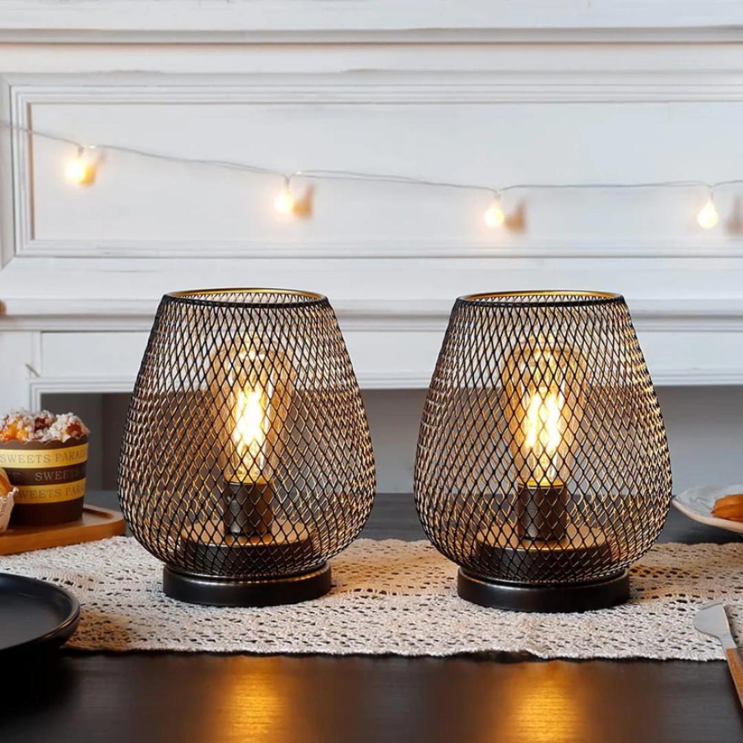 LED Table Lamp Lantern | Wireless Mesh Cage With A Warm Glow