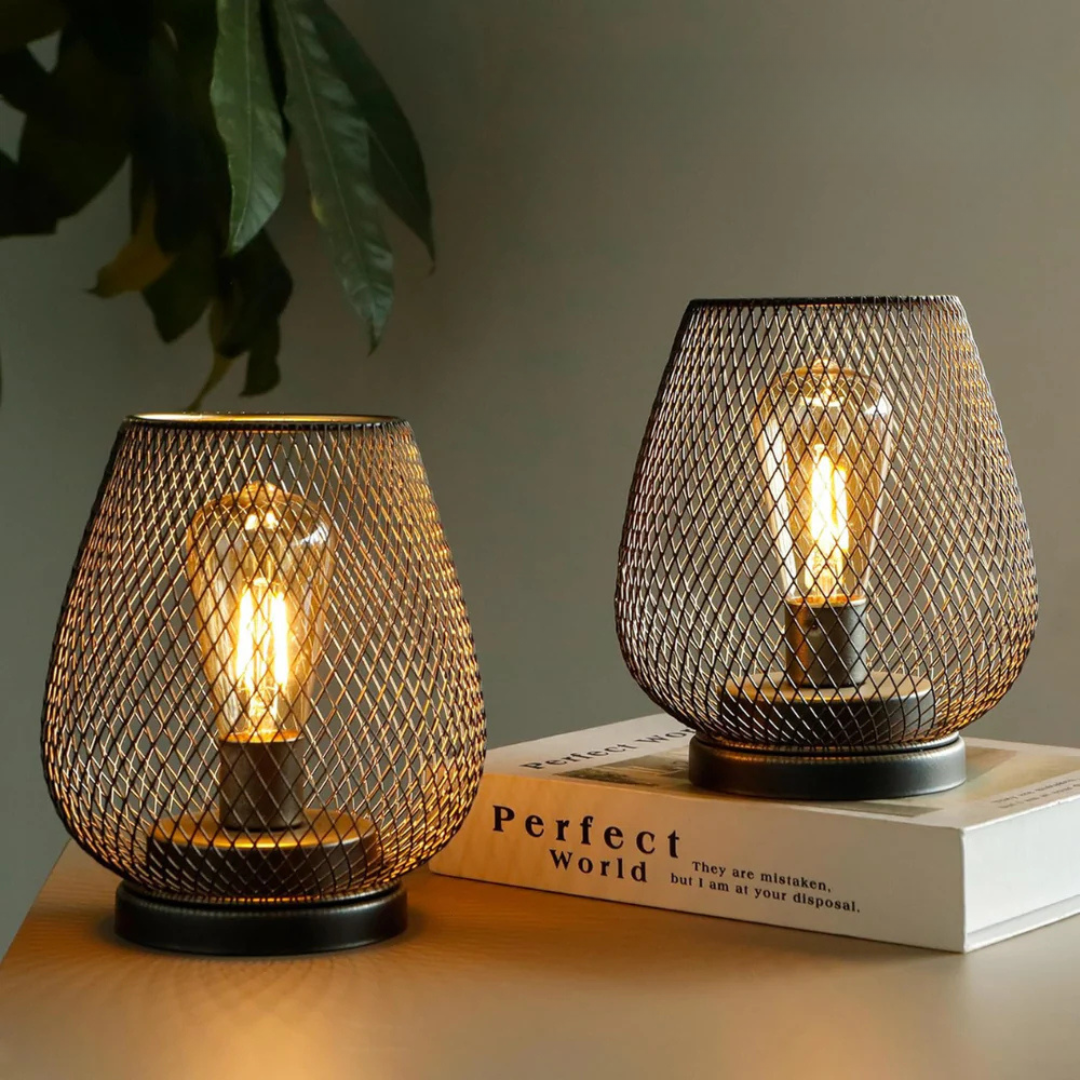 LED Table Lamp Lantern | Wireless Mesh Cage With A Warm Glow